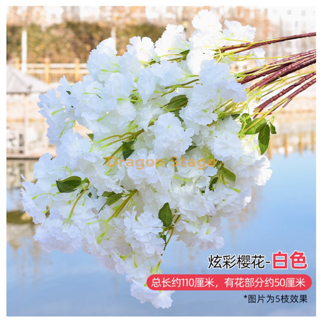 Simulated Cherry Blossom Branches Wedding Cherry Blossom Tree Plum Blossom Peach Blossom Branches Plastic Flowers Indoor Living Room Ceiling Milk White Colorful Ultra dense White 1 Branch