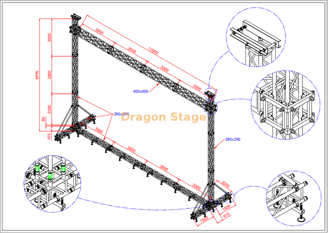 système de botte de portail d'écran mobile en aluminium résistant de 12x8.5m LED