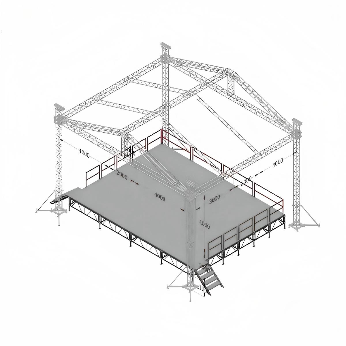 Plate-forme de sc&egrave;ne ext&eacute;rieure personnalis&eacute;e et portable avec toit