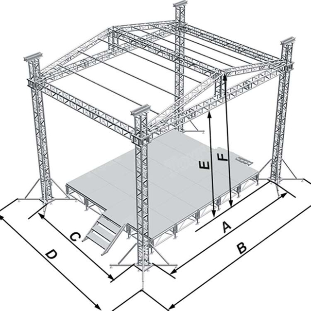 Système de fermes de scène de toit triangulaire incurvé en aluminium 6x5x6m 