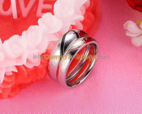 Anneaux de couple en forme de coeur, bague de mariage de couple en acier au titane d'engagement