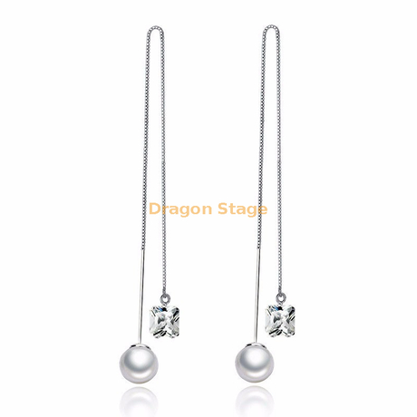 Boucles d'oreilles en perles de diamant en argent sterling 925 avec fil de soie long de mode en gros