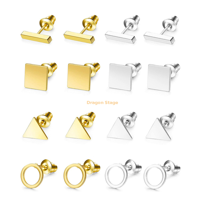 wholesale bijoux minimalistes personnalisés en acier inoxydable petite barre géométrique simple18k plaqué or cercle argent mini boucle d'oreille