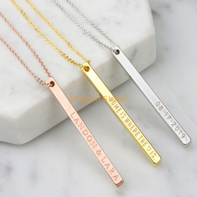 collier de barre verticale en acier inoxydable pendentif nom personnalisé gravé sur mesure