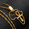 Femmes hommes bijoux personnalisé croix coeur en acier inoxydable reine africaine American18k plaqué or afrique carte pendentif collier