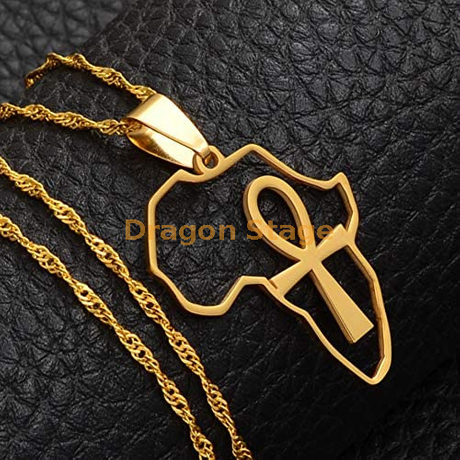 Femmes hommes bijoux personnalisé croix coeur en acier inoxydable reine africaine American18k plaqué or afrique carte pendentif collier