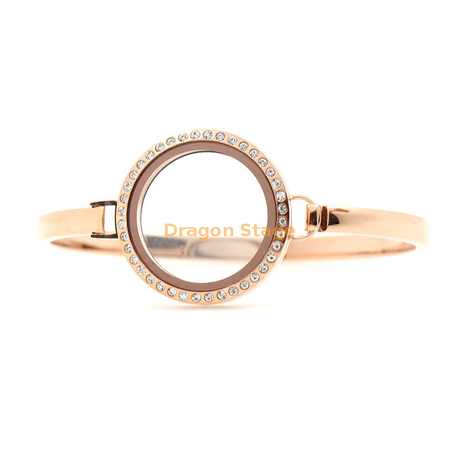 Mode cristal or rose 30mm 7 "-8 " flottant vis verre femmes photo acier inoxydable médaillon charme bracelet jonc