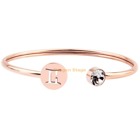 Constellation personnalisée cadeau bijoux cristal horoscope14k acier inoxydable plaqué or rose bracelet manchette signe du zodiaque bracelet