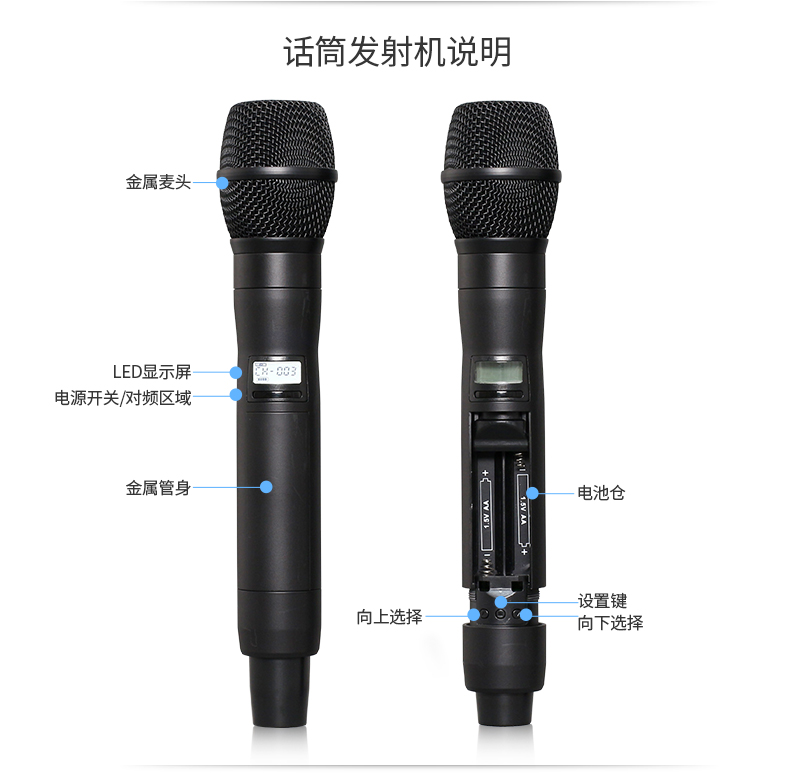 Détails de Microphone professionnel sans fil True Diversity Performance sur scène extérieure Mariage KTV One Drag Two Lavalier Microphone U Segment (8)