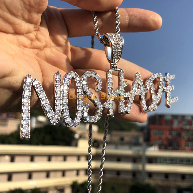 Collier avec plaque nominative personnalisée, pierres CZ complètes, bijoux Hip Hop Ice Out personnalisés