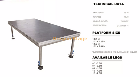 hauteur portative extérieure de l'étape 6x4m d'événement de serrure rapide en aluminium de 1x2m 0.6-1m