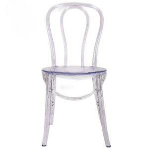 Fourniture directe par le fabricant de chaises à dossier en cristal transparent acrylique, accessoires de mariage, chaises en cristal, chaises de salle à manger de restaurant PC d'hôtel