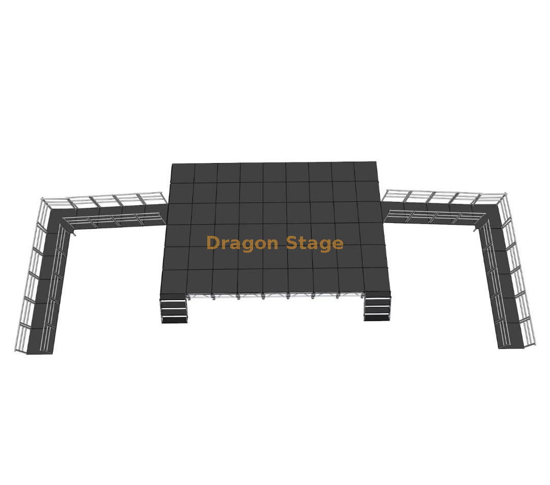 Système de scène professionnel portable en aluminium de 10,98 x 7,32 m avec rampes ADA et 2 escaliers et hauteur réglable de 0,8 à 1,2 m