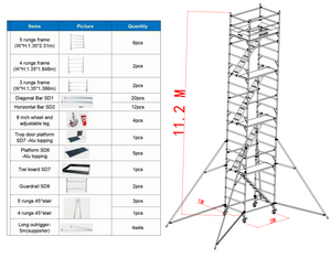 tour en aluminium d'échafaudage d'échelle de 45 degrés de 1.35x2x11.28m