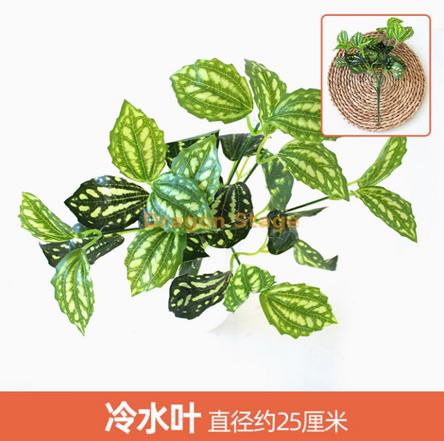 Plantes vertes, murs de plantes simulées, pelouses en plastique, balcons, arrière-plans intérieurs, murs de fleurs, bleu marine, feuilles d'eau froide, 1 branche