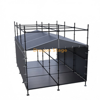 Cabine de contrôle FOH hybride Ringlock 4x6 m avec cadre de toit en aluminium et rideaux météorologiques