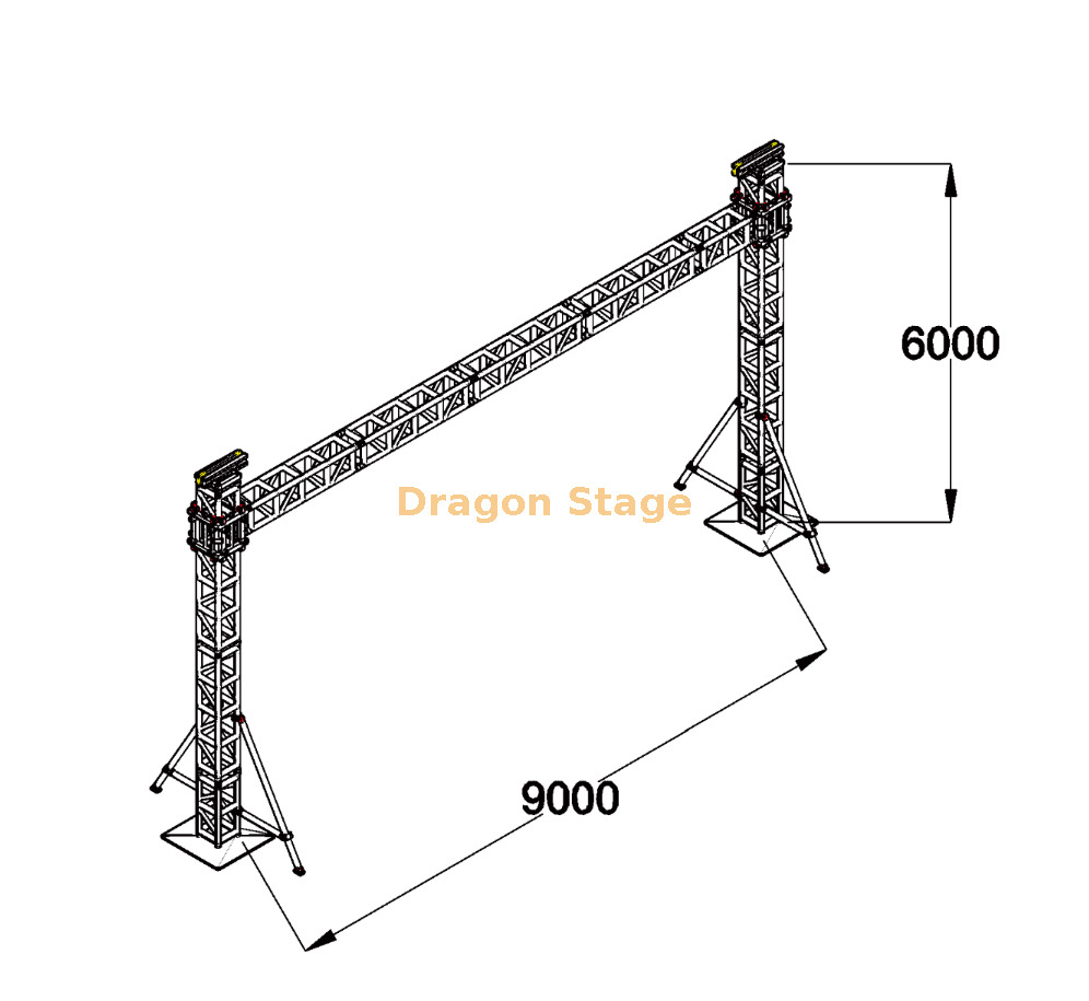 Système de portique à poutres en aluminium de 9 x 6 m avec tours de support jumelles et renfort de stabilisateur pour les événements