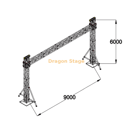 Système de portique à poutres en aluminium de 9 x 6 m avec tours de support jumelles et renfort de stabilisateur pour les événements