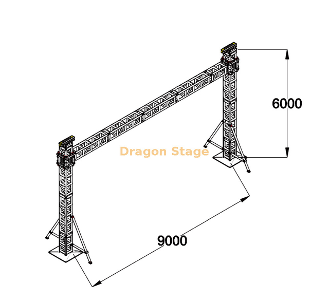 Système de portique à poutres en aluminium de 9 x 6 m avec tours de support jumelles et renfort de stabilisateur pour les événements