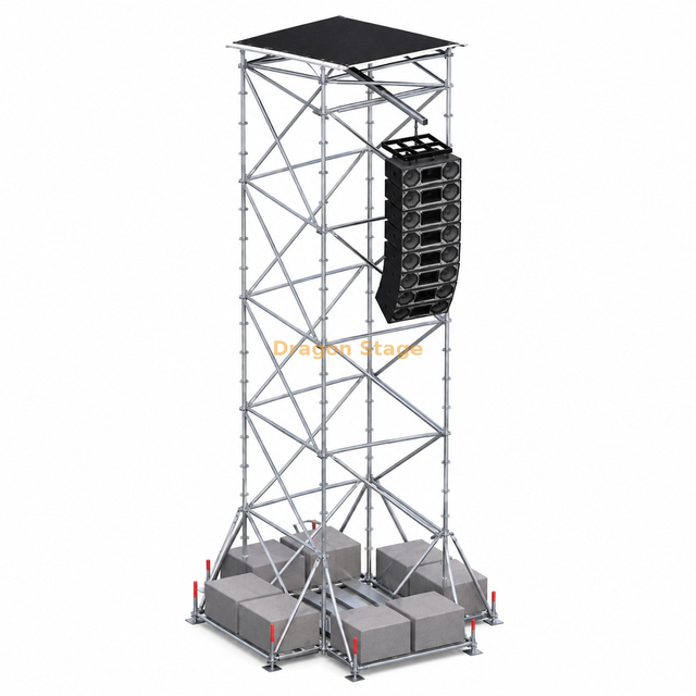 Tour suspendue Ringlock Line Array 2x2x10m avec toit, ballast et plate-forme de travail
