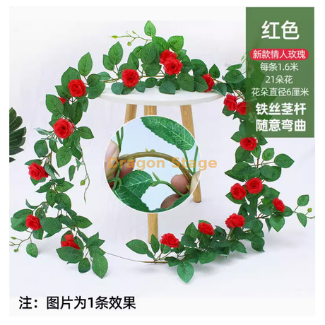 Simulate Rose Vine Mur suspendu Fausse de vigne Fleur Pipe d'eau Air Climatisation Pipe de salon intérieur Décoration Plafond Vin Khaki Red -1 Lover Rose