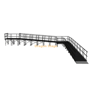 Rampe de scène modulaire en aluminium à 90 degrés, 12,25 x 10,70 m, avec palier et garde-corps