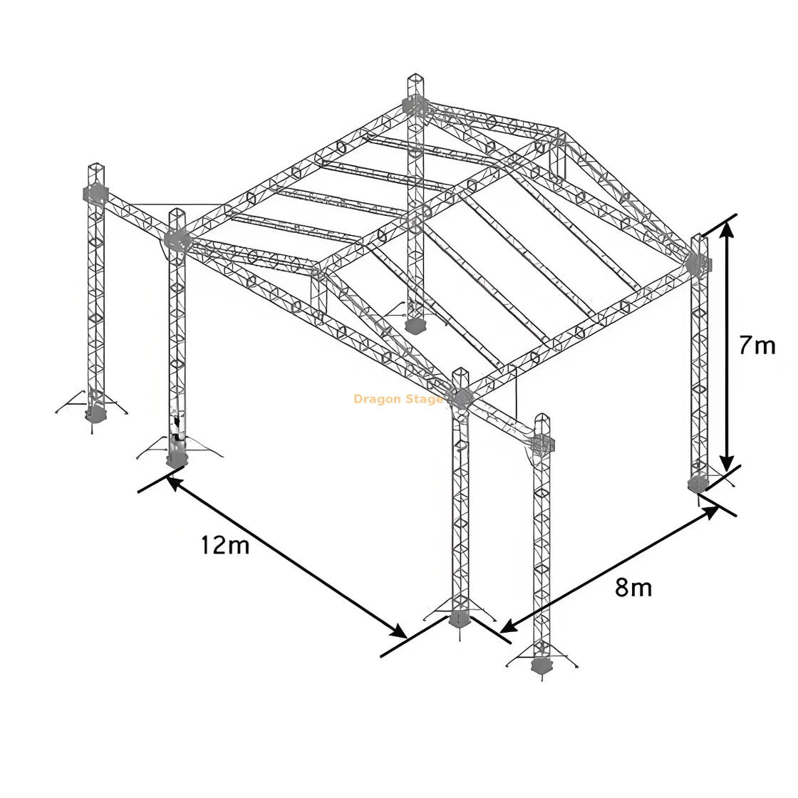 Ensemble complet Portable en aluminium en alliage en alliage toit 12x8x7m avec plate-forme en bois de 4x8ft