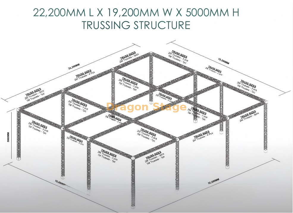 Système d'affichage de ferme modulaire 21x17x5m 