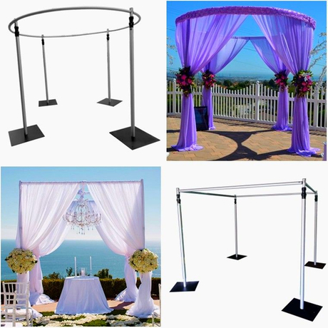 Tuyau de mariage réglable en gros et support de toile de fond de pilier de drapé Forme carrée Pipedrape en aluminium argenté en vente