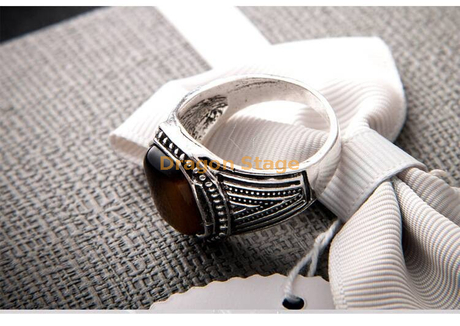 Designer Cheap Replica Imitation Turque Oeil de Tigre Pierre Bijoux Bague en Acier Inoxydable