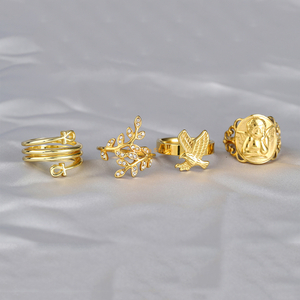 vente en gros feuille de cristal bague bijoux en acier inoxydable personnalisé ankh 18k plaqué or anneaux