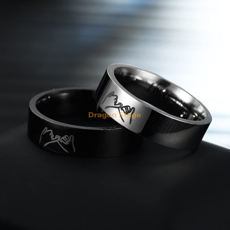 Cadeau Saint Valentin Femmes Hommes Amitié En Acier Inoxydable Noir Argent Plaqué Personnalisé Pinky Swear Gravé Promise bague de mariage