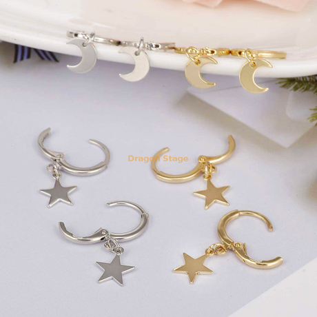 Boucles d'oreilles en acier inoxydable pour femmes et filles, bijoux personnalisés, petite étoile, lune, mauvais œil, or 14 carats, papillon, Huggie