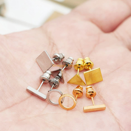 wholesale bijoux minimalistes personnalisés en acier inoxydable petite barre géométrique simple18k plaqué or cercle argent mini boucle d'oreille