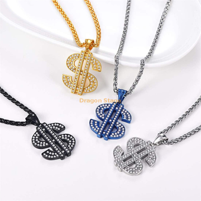 Hip Hop Dollar Coin Collier Bijoux En Acier Inoxydable Plaqué Or Signe Dollar Collier