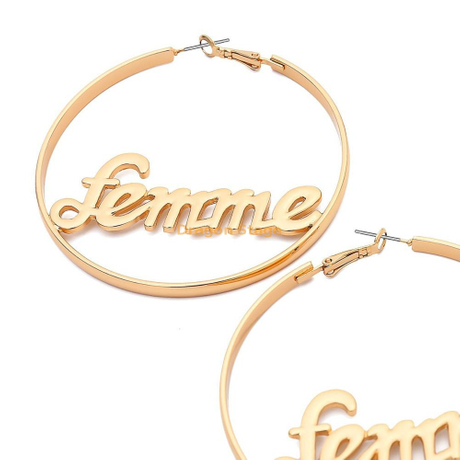 Bijoux bon marché personnalisé nom personnalisé alliage Hoop grande boucle d'oreille en or