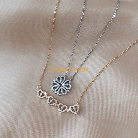 Nouveau Collier Design Bijoux En Acier Inoxydable Cristal 4 Feuilles Trèfle Coeur Pendentif Collier