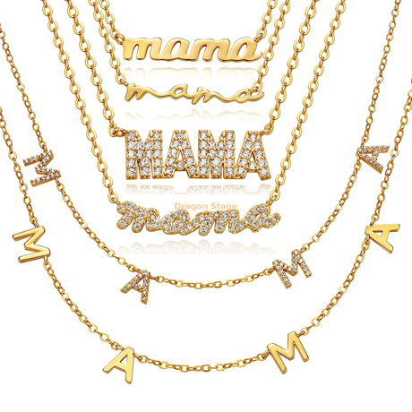 Collier pendentif lettre Mama plaqué or en acier inoxydable, bijoux personnalisés sans collier avec nom personnalisé
