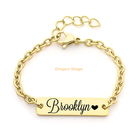 En gros Réglable Enfants En Acier Inoxydable 14k Plaqué Or Personnalisé Gravé Garçon Lil Filles Initiale Nom Bar Blanc Bébé Id Bracelet
