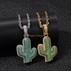 Style végétal Bling 3D Cactus Pedant Collier Zircon Diamant Hip Hop Bijoux pour Hommes Femmes