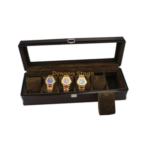 Longue boîte de rangement en bois de montre d'affichage fait sur commande de luxe pour des montres de 6 fentes