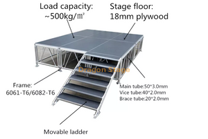 Plate-forme de scène modulaire en aluminium de plate-forme de scène en aluminium extérieure en gros de fabricant de la Chine 4x8ft (12.2x6.1m 40x20ft hauteur 1.2-2m avec 2 escaliers réglables)
