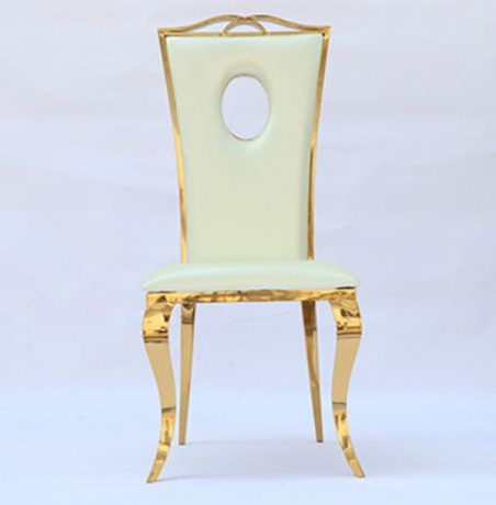 Villa supportant des chaises de salle à manger, des chaises à dossier en cuir blanc, des chaises pliables évidées en acier inoxydable pour mariage et mariage, vente en gros en stock