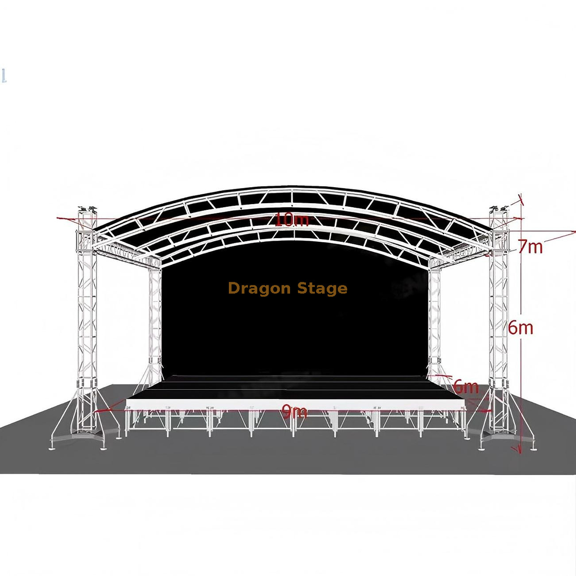 Système de fermes de scène de toit incurvé en aluminium 10x7x6m - Plate-forme d'éclairage de concert modulaire professionnelle de 6 m de haut
