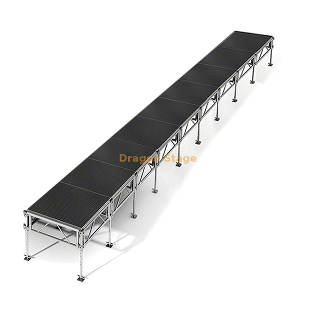 Scène de piste mobile professionnelle en aluminium de 36'x4' - Hauteur réglable (0,4 m - 2 m)