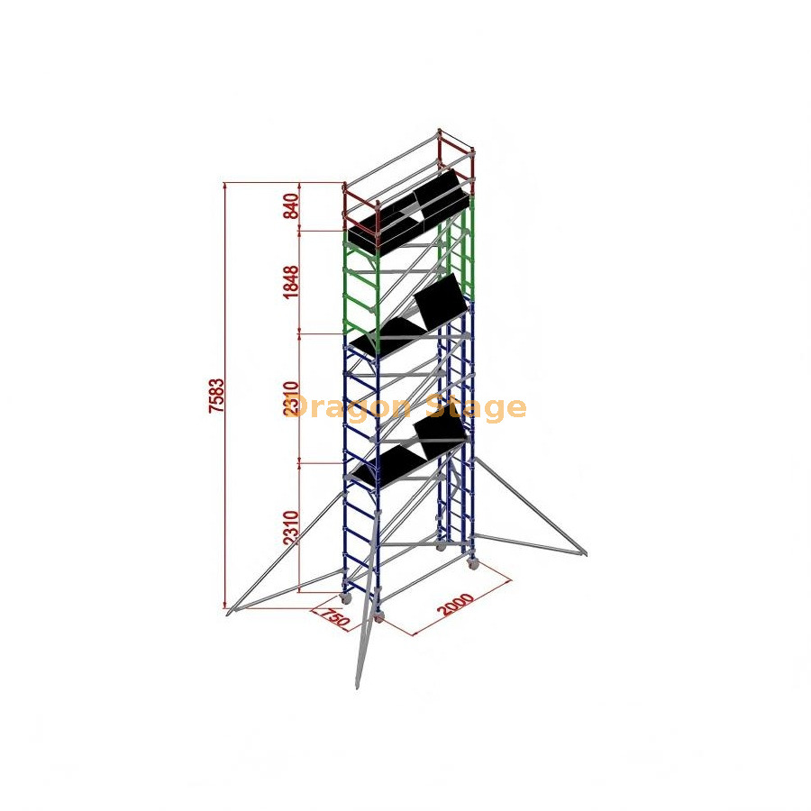 tour d'&eacute;chafaudage simple de support fait sur commande en aluminium de 0.75x2x7.53M