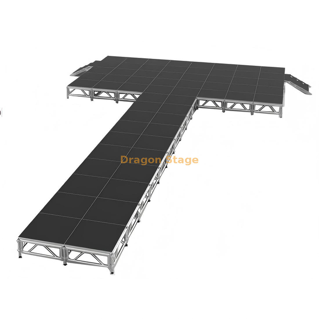 Passerelle de mode professionnelle en forme de T de 18,3 x 9,76 m | Scène de piste modulaire en aluminium réglable de 0,4 à 0,8 m