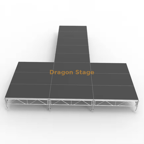 Kit de scène modulaire en aluminium en forme de T 8,54 x 9,76 m | Piste professionnelle à hauteur réglable de 0,4 à 0,8 m