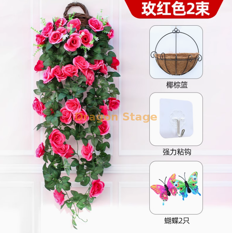 亮玫红 -2 束玫瑰送椰棕篮 + 送粘钩 2 只蝴蝶
