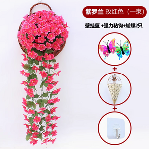 Mur violet simulé orchidée grande hydratangea artificiel fleur de fleur en plastique de fleur de soie rotin rouge 1 grand crochet de livraison violet